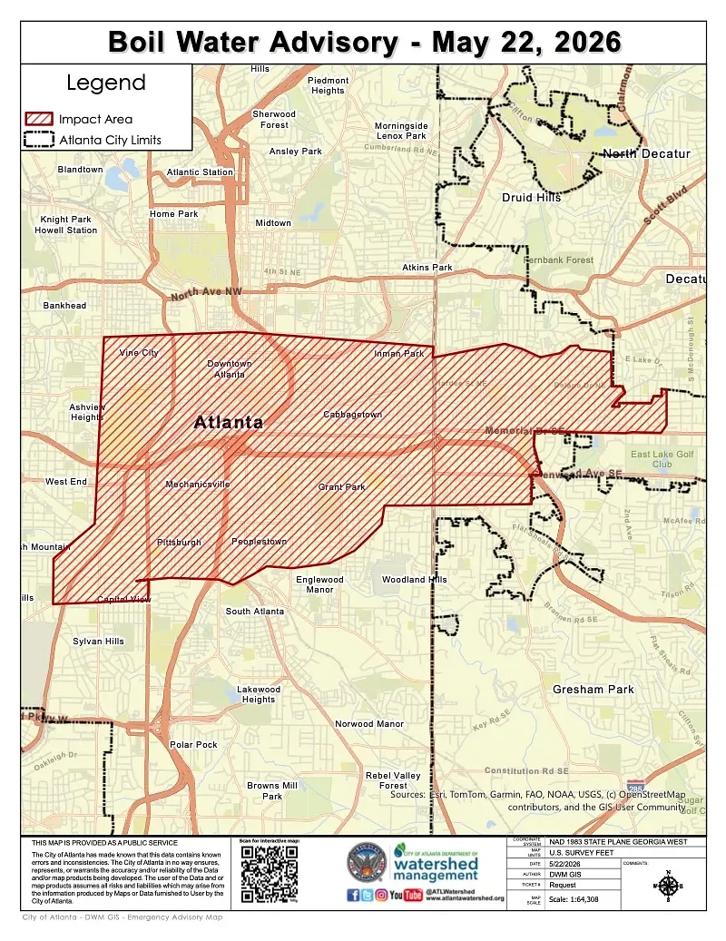 Update: Boil water advisory lifted for Downtown, East Atlanta