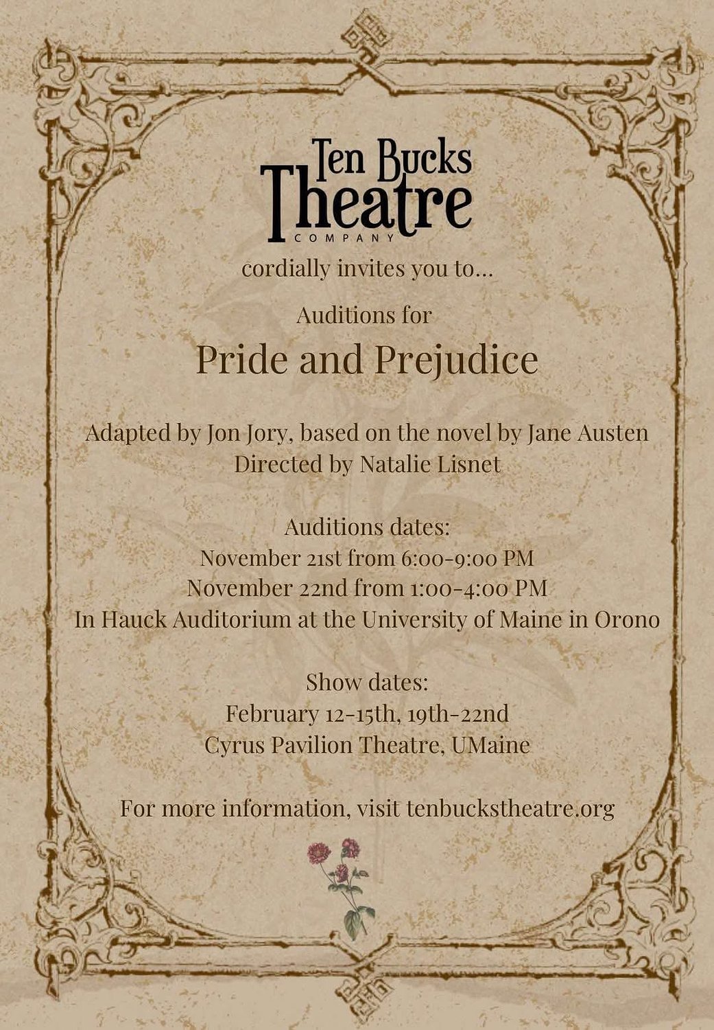 Ten Bucks Theatre ‘Pride and Prejudice’ auditions