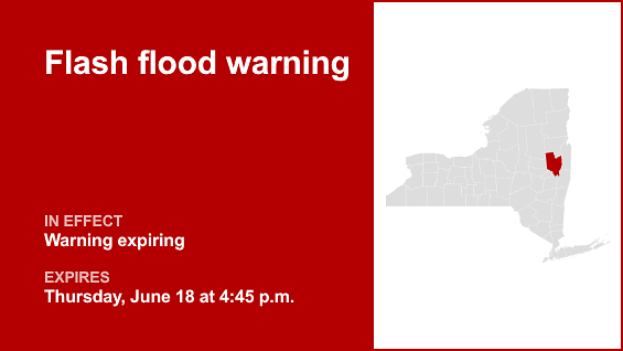 Update: Flash flood warning previously issued for Saratoga County will expire at 4:45 p.m.