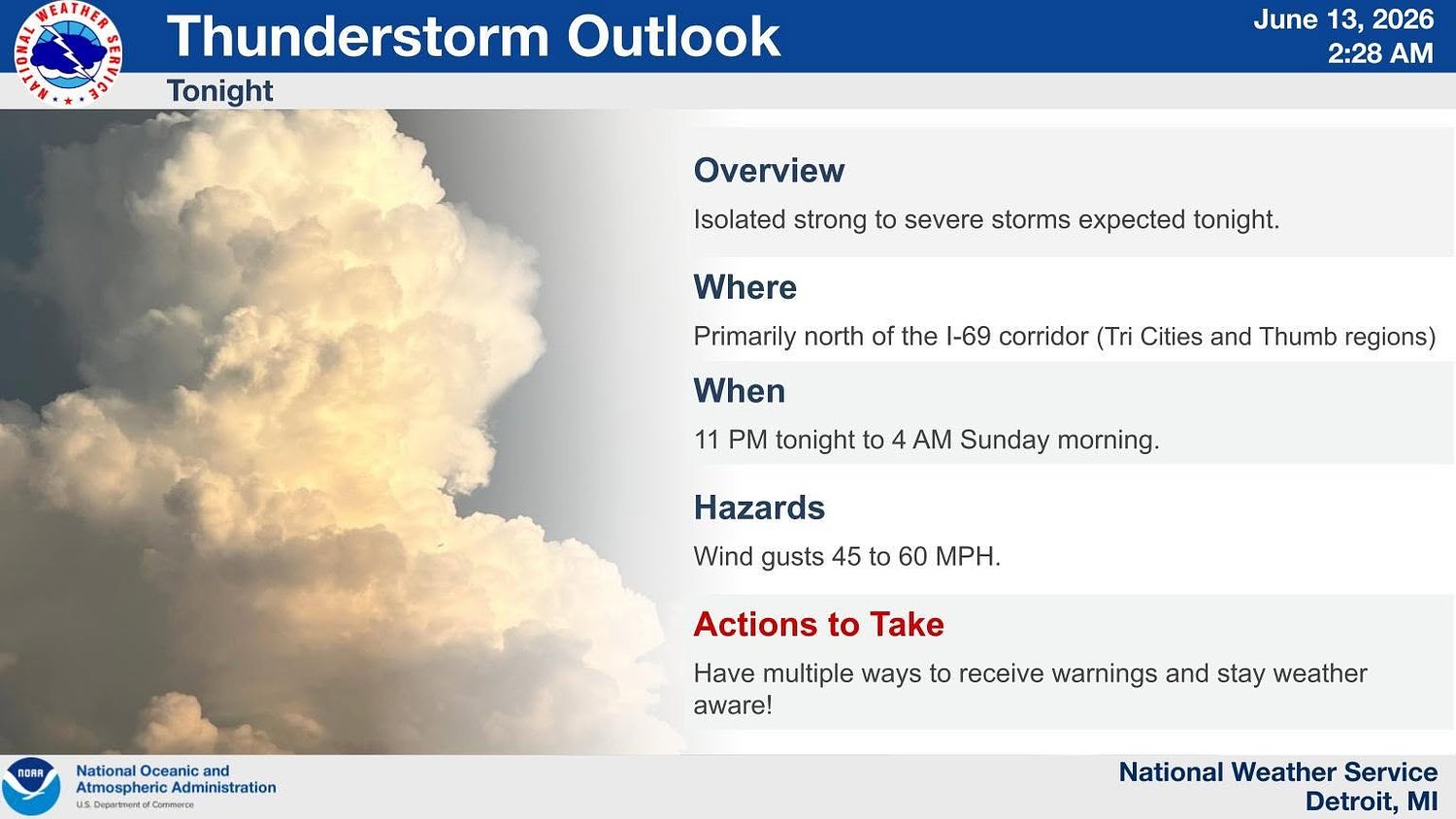 Thunderstorms with damaging winds, heavy rain to move in Saturday night