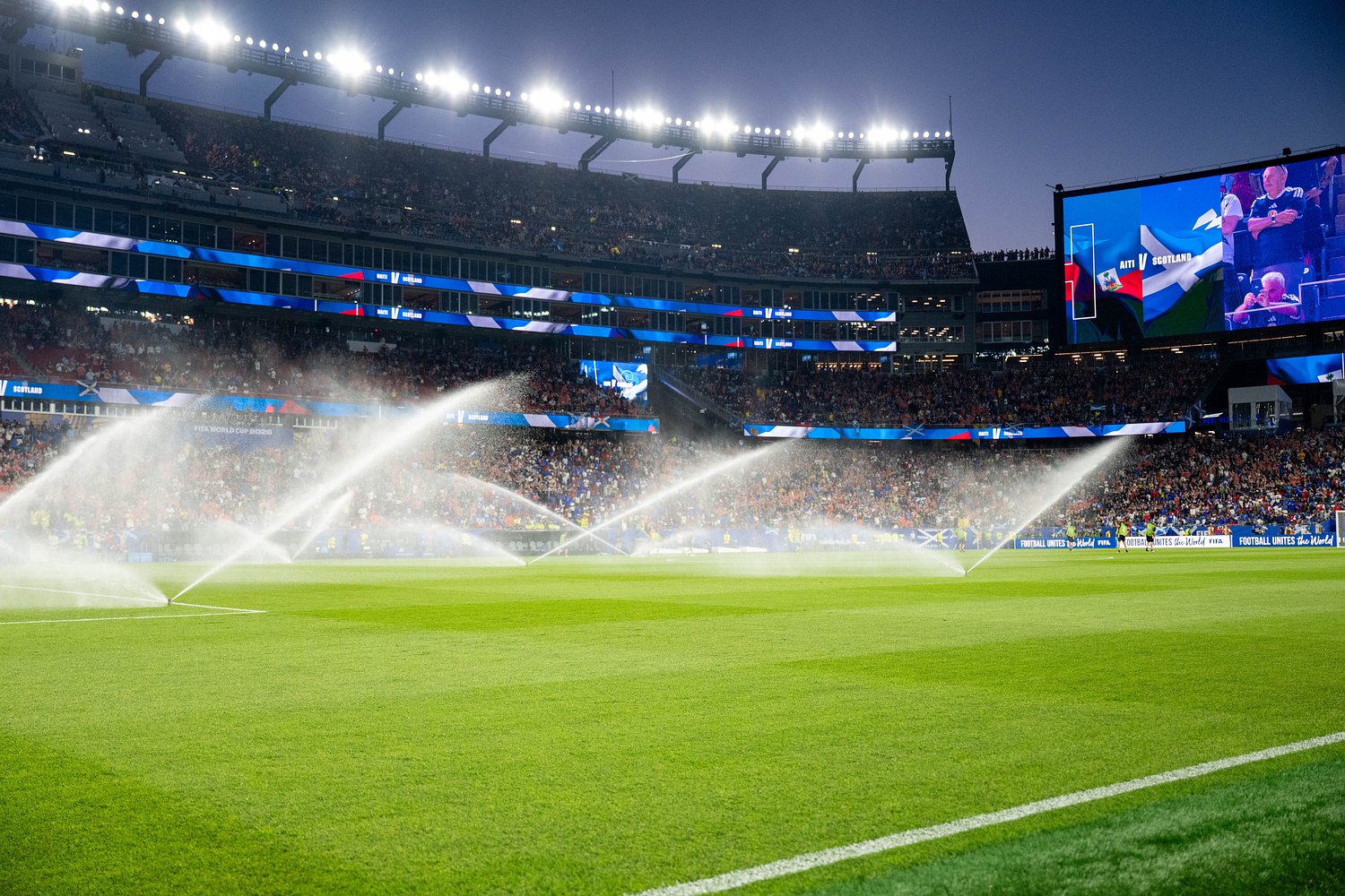 Sprinkler malfunctions at halftime of World Cup match as Foxborough switches to natural grass