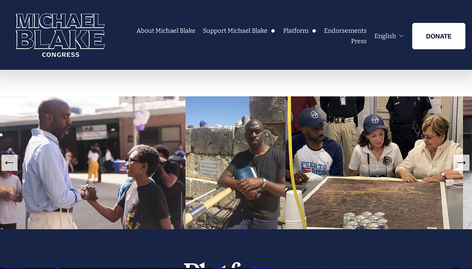 Michael Blake’s campaign home page features picture of him in Israel