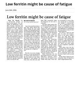 Low ferritin might be cause of fatigue