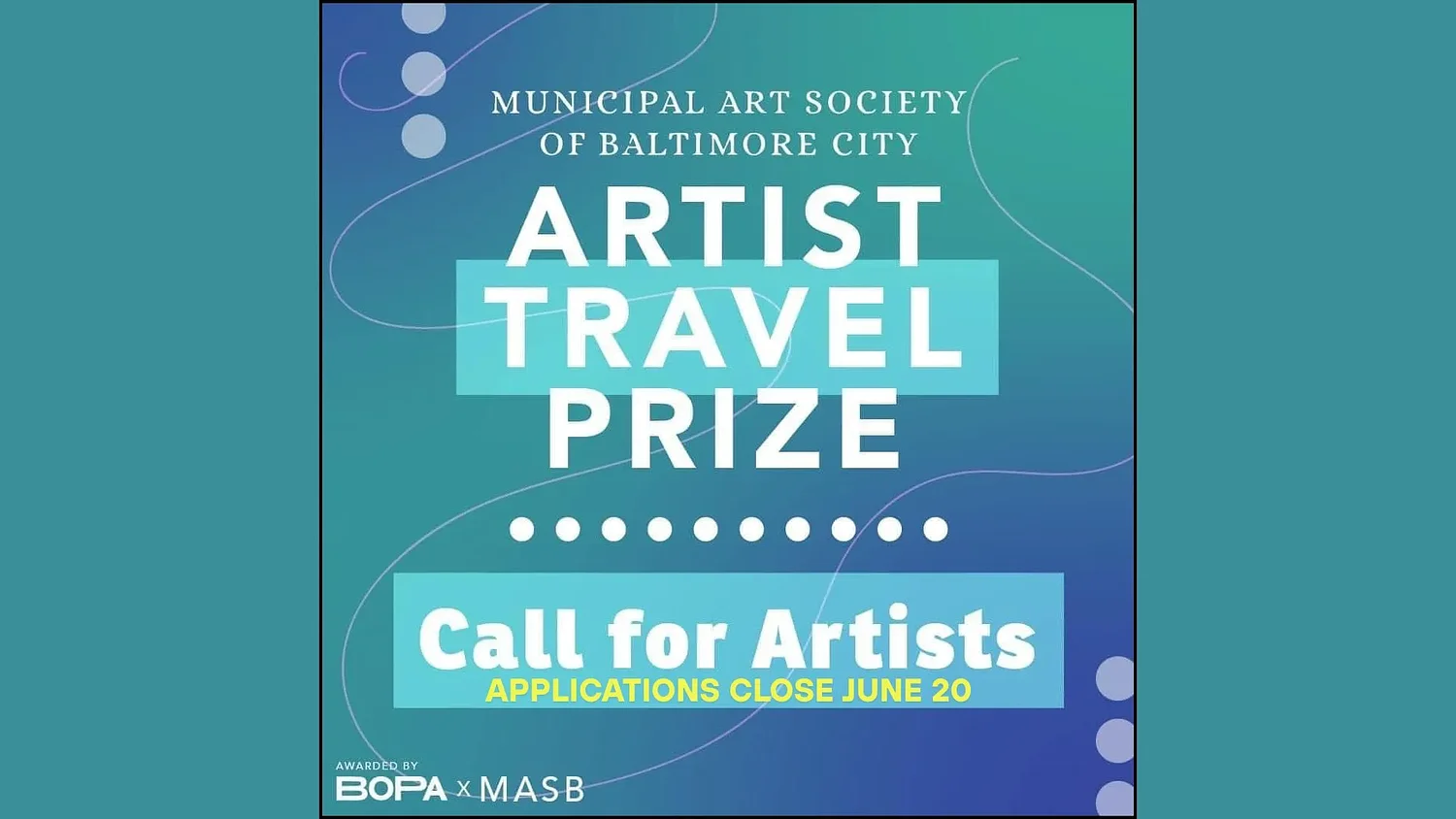 Applications open for the 10th Annual Municipal Art Society of Baltimore City Artist Travel Prize