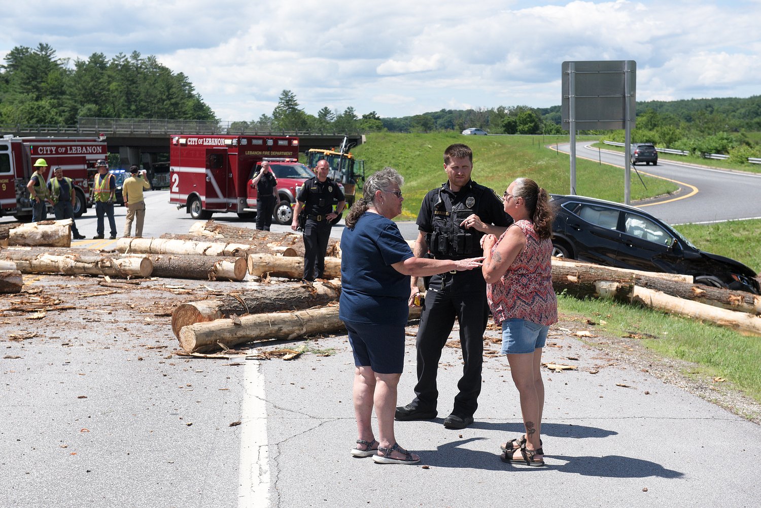 Route 4 closes in Lebanon after log truck rolls over
