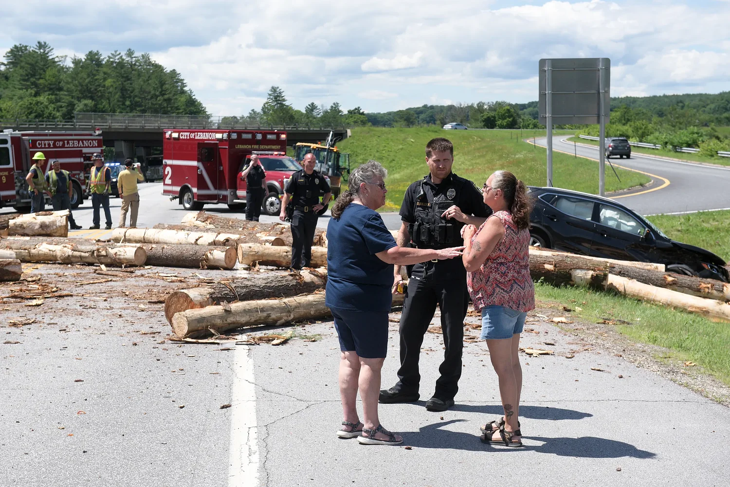 Route 4 closes in Lebanon after log truck rolls over