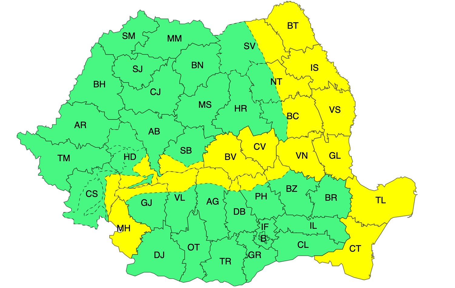 Cod galben de vânt în sudul județului Sibiu