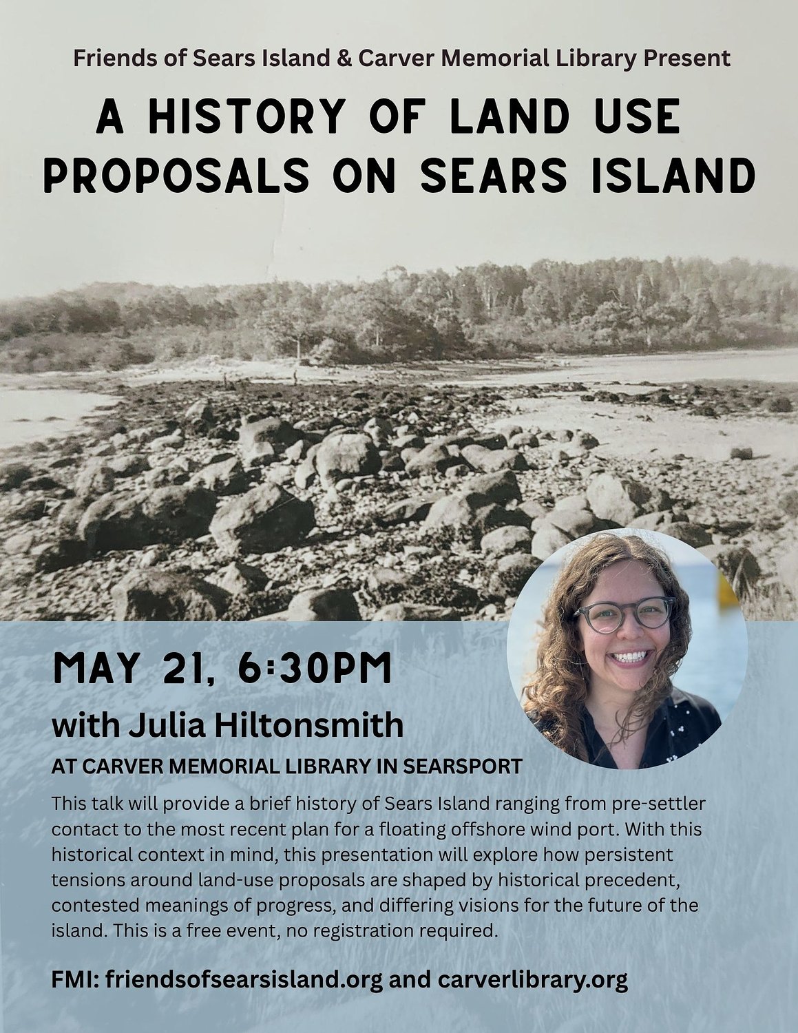 History of land use proposals on Sears Island talk with Julia Hiltonsmith