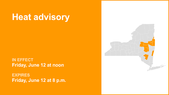 Update: Heat advisory affecting Mohawk Valley, Capital Region Friday