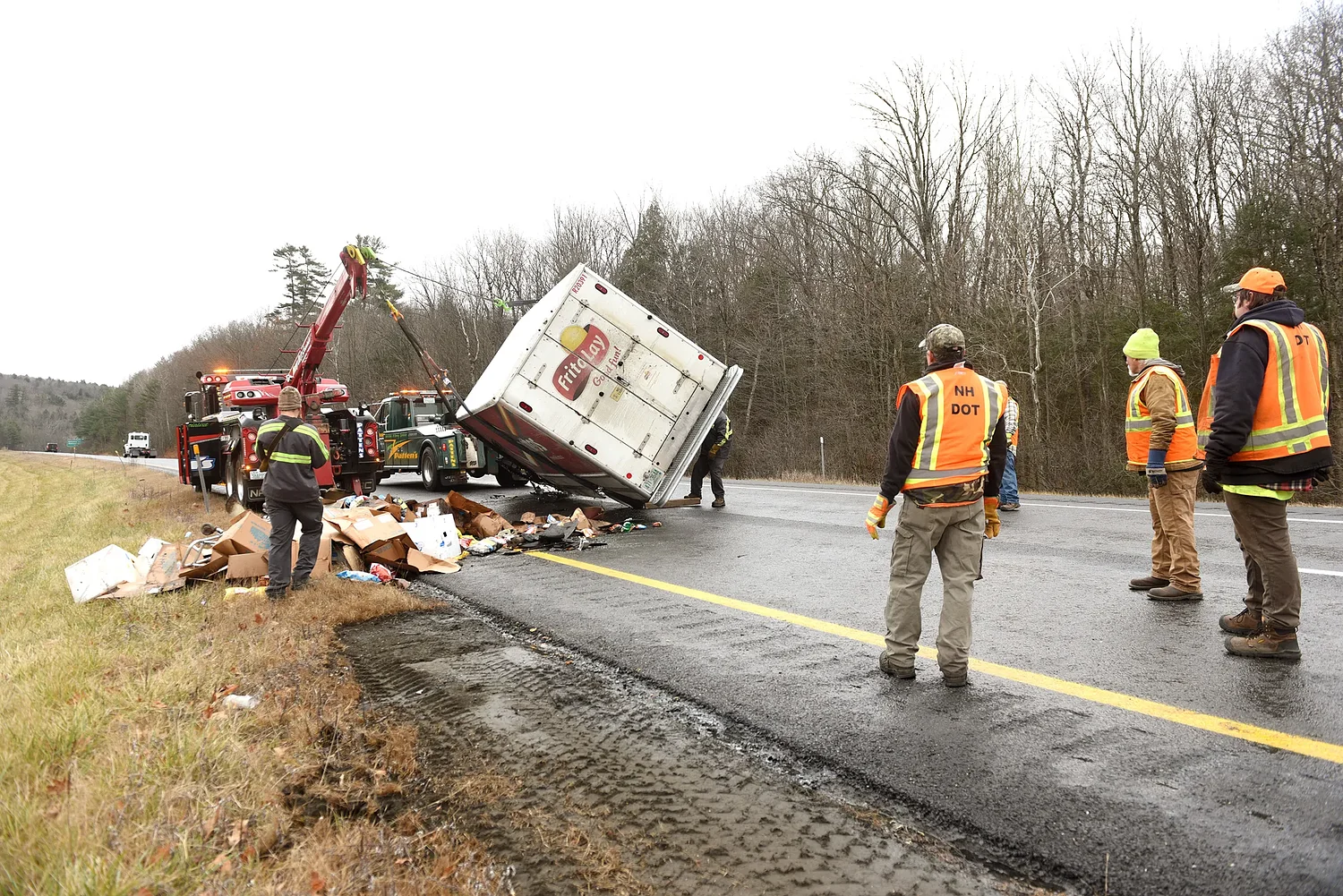 Snack truck overturns on I-89, sparking fire and traffic backup