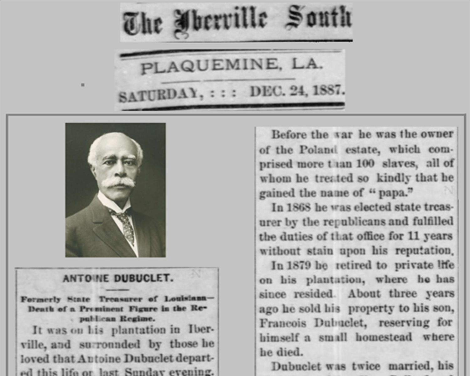 Antoine Dubuclet served three terms as state treasurer