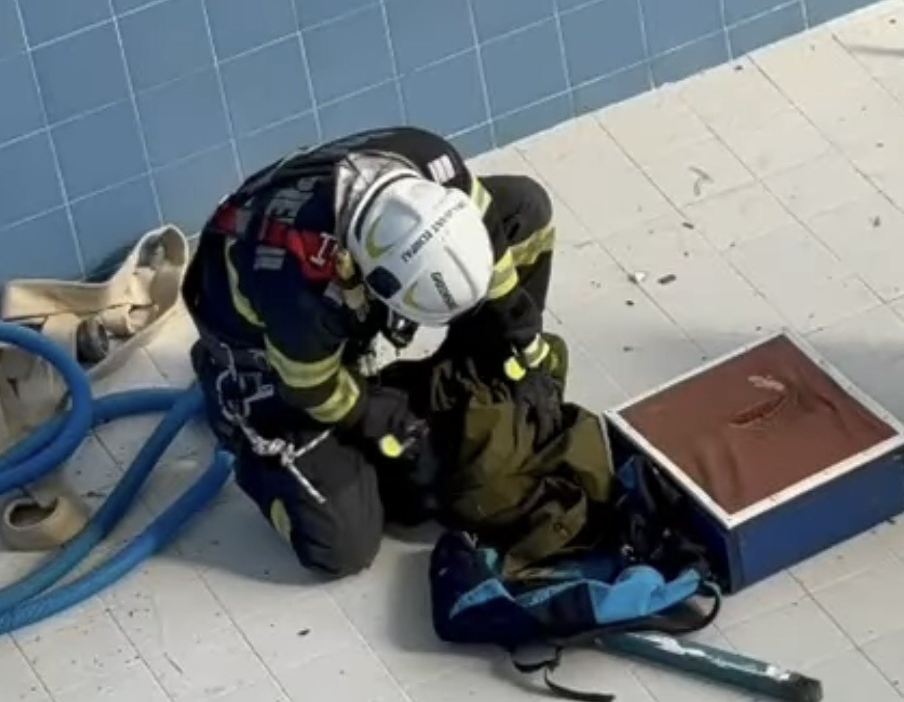 Imagini emoționante: pompierii sibieni salvează o pisică căzută în bazinul de la “Olimpia” / video