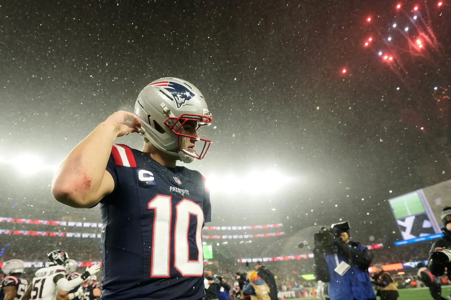 The AP NFL MVP finalists are Allen, Lawrence, Maye, McCaffrey and Stafford