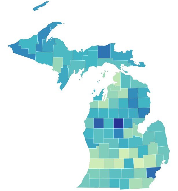 How many households live paycheck to paycheck in each Michigan county?