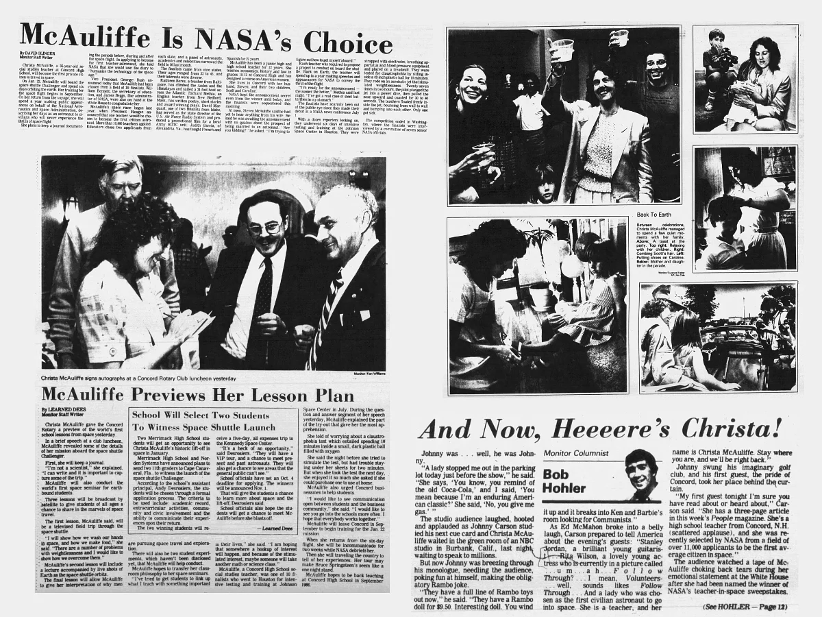 Time capsule: Revisit the Monitor's coverage of Christa McAuliffe's journey from Concord High to NASA