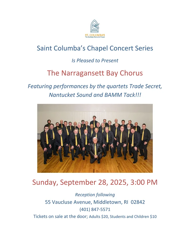 Notes: Narragansett Bay Chorus to perform at St. Columba’s Chapel 