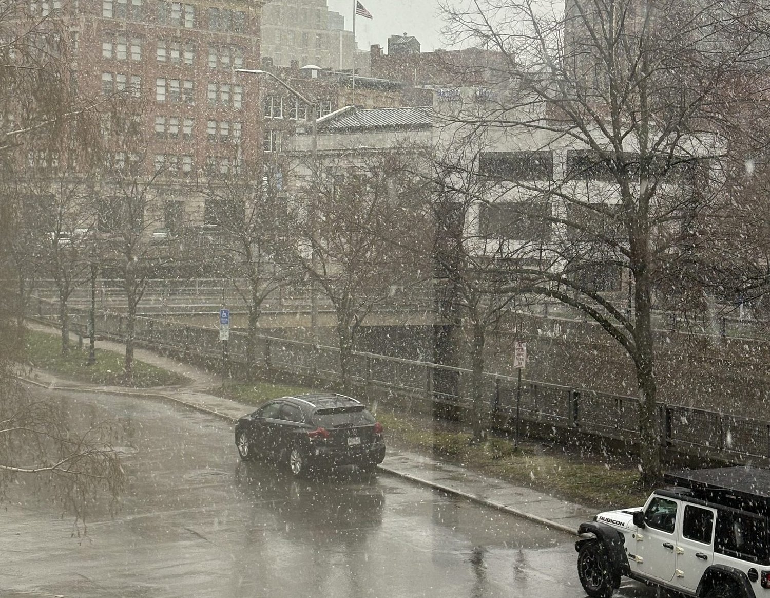 Sudden snow flurries blow through Bangor