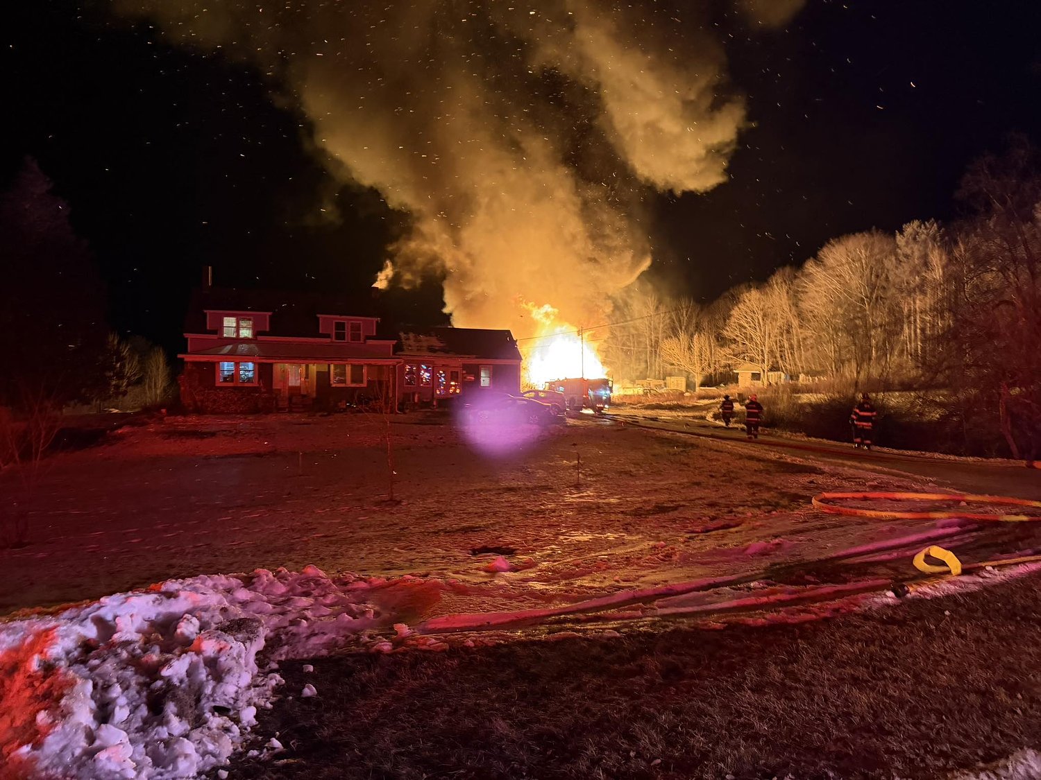 Multiple agencies aid Bucksport firefighters at intense Sunday night blaze