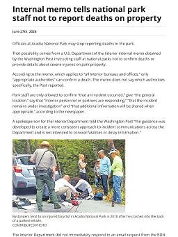 Internal memo tells national park staff not to report deaths on property