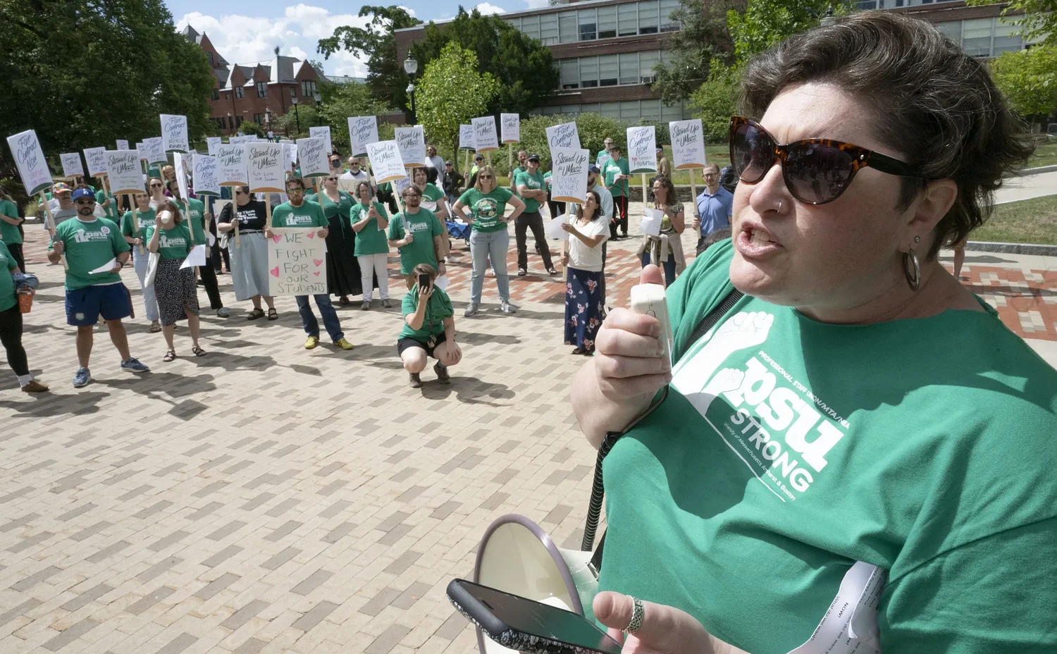 UMass staff workers rally for wages, protections