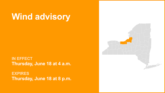 Update: Wind advisory affecting Finger Lakes, Central NY until Thursday evening