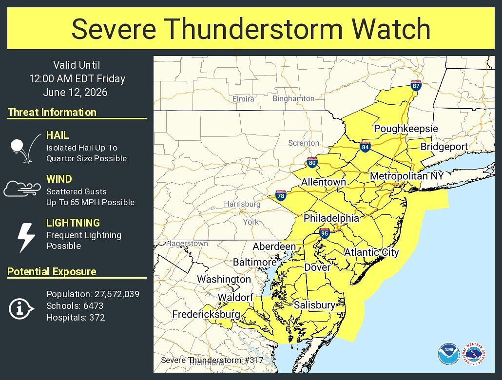 N.J. weather: Severe thunderstorm watch issued for threat of nasty storms with 65 mph winds