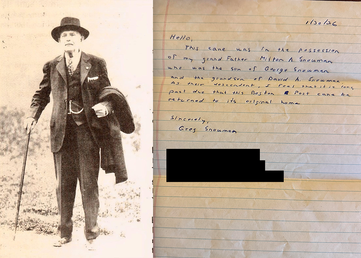 Caribou’s Boston Post Cane went missing a century ago. It traveled 800 miles home.
