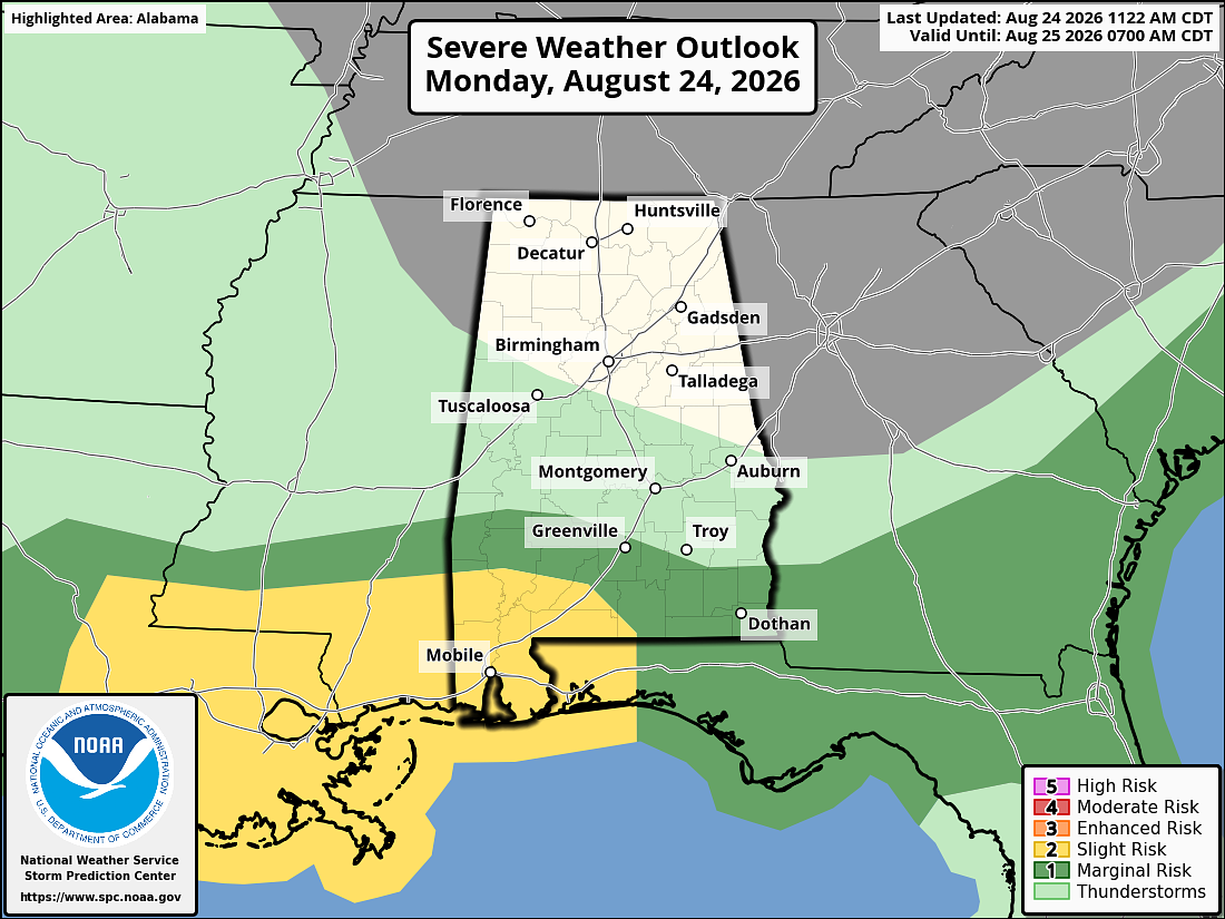 Level 2 severe weather risk today for south Alabama
