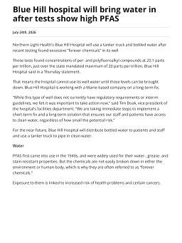 Blue Hill hospital will bring water in after tests show high PFAS