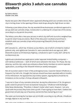 Ellsworth picks 3 adult-use cannabis vendors