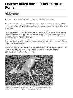 Poacher killed doe, left her to rot in Rome