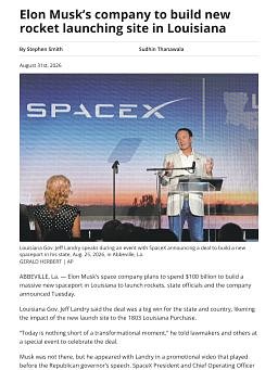 Elon Musk’s company to build new rocket launching site in Louisiana