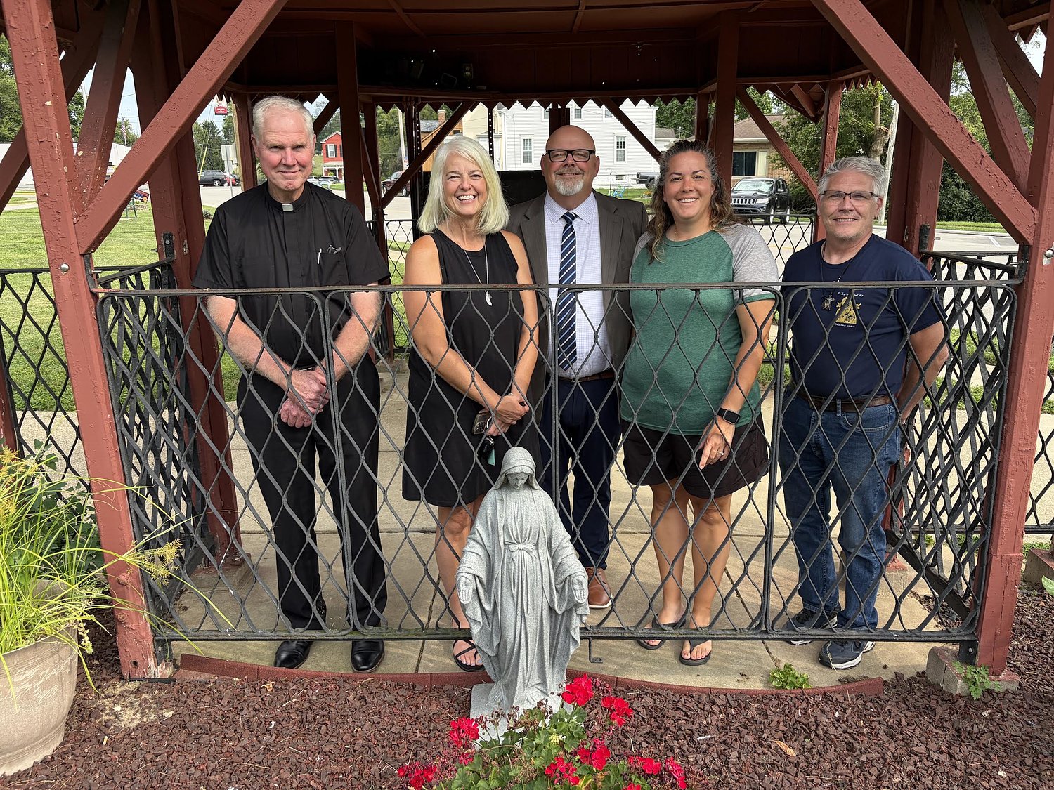 Historical marker to commemorate trolley stop at St. Therese in Southgate