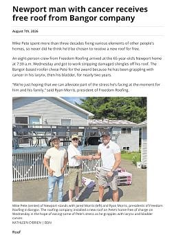 Newport man with cancer receives free roof from Bangor company