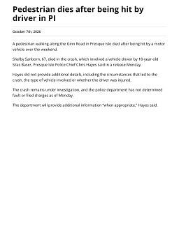 Pedestrian dies after being hit by driver in PI