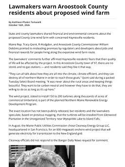 Lawmakers warn Aroostook County residents about proposed wind farm