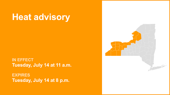 Heat advisory in place for parts of Upstate NY for Tuesday