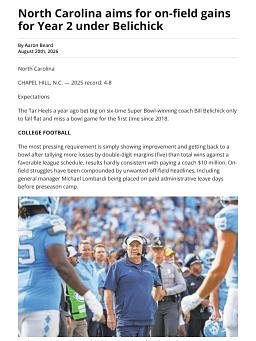 North Carolina aims for on-field gains for Year 2 under Belichick