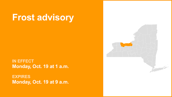 Update: Frost advisory affecting Finger Lakes, Central NY Monday