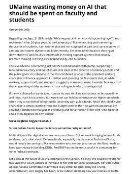 UMaine wasting money on AI that should be spent on faculty and students