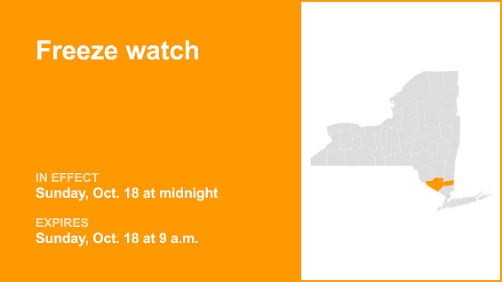 Freeze watch in place for Orange and Putnam counties for Sunday — temperatures as low as 31