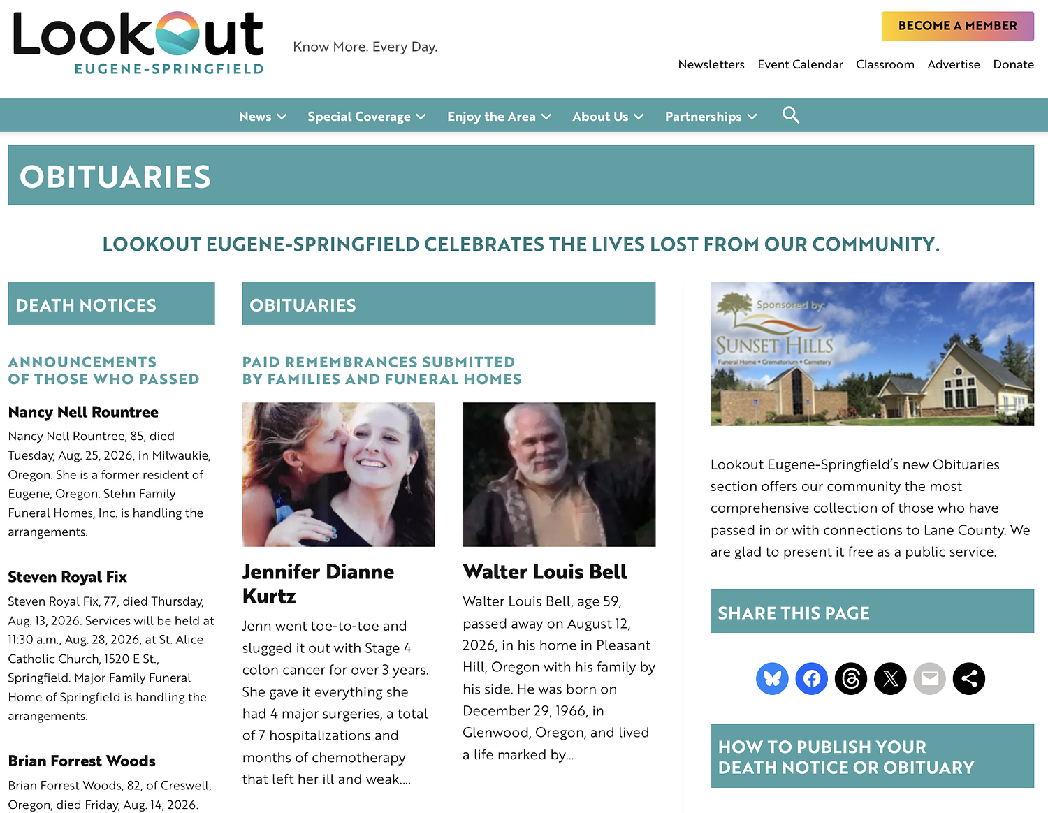Today, we launch the most comprehensive obituaries section in Lane County