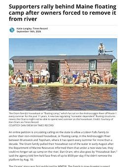 Supporters rally behind Maine floating camp after owners forced to remove it from river