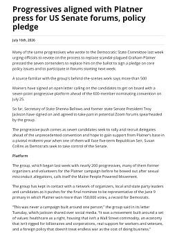 Progressives aligned with Platner press for US Senate forums, policy pledge