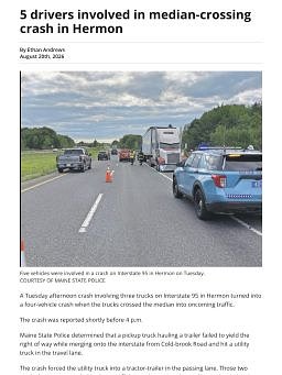 5 drivers involved in median-crossing crash in Hermon