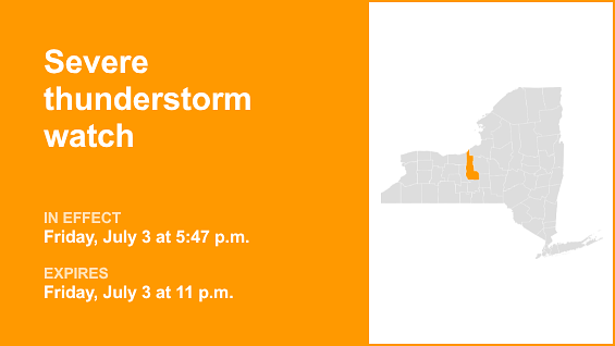 Severe thunderstorm watch active for Cayuga County until Friday night
