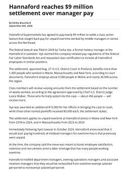 Hannaford reaches $9 million settlement over manager pay