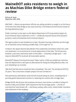 MaineDOT asks residents to weigh in as Machias Dike Bridge enters federal review