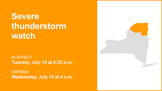 Severe thunderstorm watch in place for North Country until early Wednesday morning
