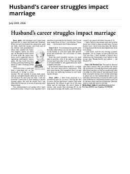 Husband’s career struggles impact marriage